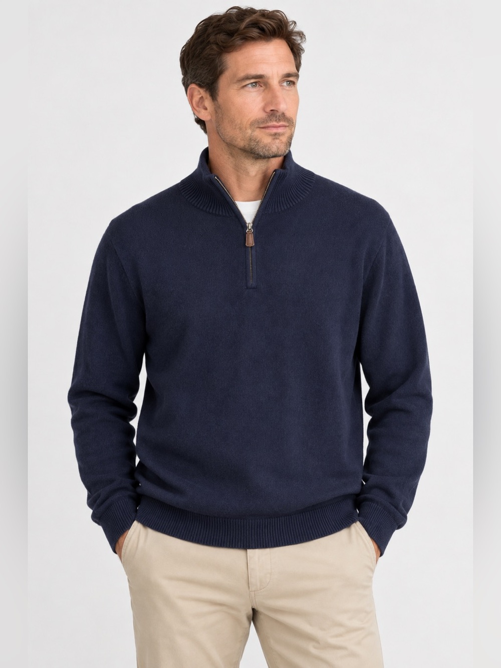 J.Crew Men’s Large Tall LT Navy Cotton Cashmere Quarter Zip Sweater 22x31.5